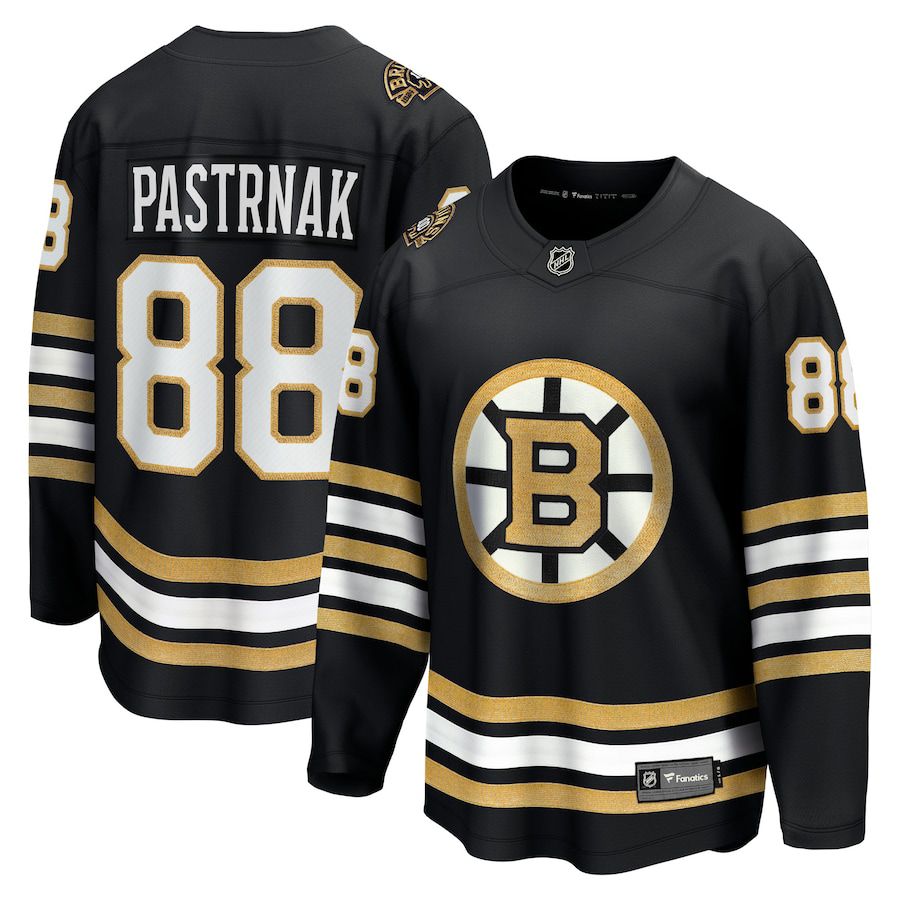 Men Boston Bruins #88 David Pastrnak Fanatics Branded Black 100th Anniversary Premier Breakaway Player NHL Jersey